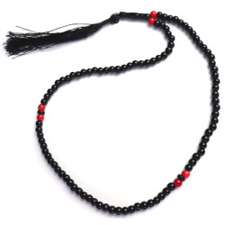chapelet (Sabha) 99 boules (perles en verre) - Couleur noir et séparateurs rouges