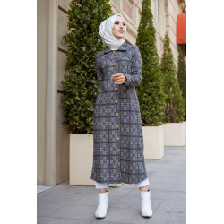Robe-Veste longue à gros boutons - Couleur gris