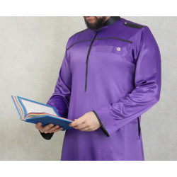 Qamis de luxe pour homme - Tissu qualité supérieure satiné - Couleur violet et noir