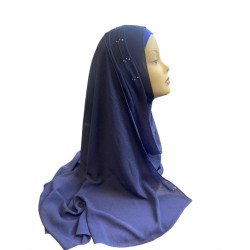 Hijab en crêpe facile à enfiler - Couleur bleu