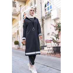 Cardigan style décontracté et sport zippé à capuche pour femme (Vêtement islamique...