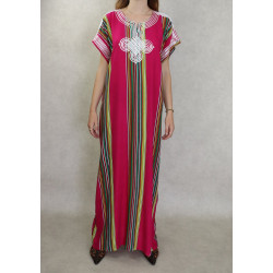Robe Gandoura longue à rayures multicolore de style Oriental - Couleur rose fuchsia