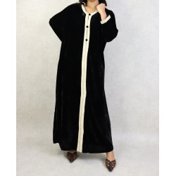 Robe Djellaba longue avec capuche pour femme (Automne Hiver) - Couleur Noir