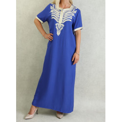 Robe orientale longue brodée manches courtes fluide et décontractée pour femme -...