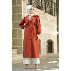 Trench coat Long pour femme (Vetement Mode Musulmane en ligne) - Couleur brique