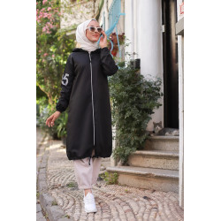 Long, loose-fitting zippered sweat jacket with hood (Veiled Woman's Clothing 2021) -...