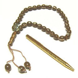 Ensemble stylo doré et chapelet assorti 33 grains