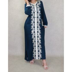 Robe orientale brodée manches longues pour femme - Couleur Bleu