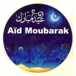 Un autocollant rond "Aid Moubarak" bilingue (français/arabe) pour cadeau Aid homme et...