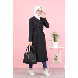 Trench-coat - Long jacket (Veiled Woman's Head) - Black Color