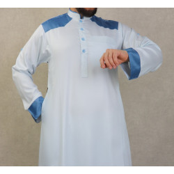 Qamis satiné moderne de luxe pour homme - Couleur Bleu clair et bleu