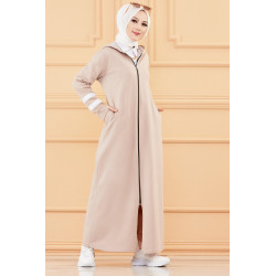 Modern Djellaba with hood (Clothing adapted to veiled woman) - Color beige