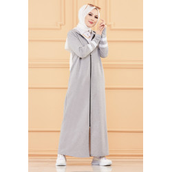 Djellaba moderne à capuche pour femme (Mode islamique) - Couleur gris