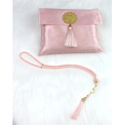 Gift bag: Tissue pouch + Luxury board (Sebha) + Adult prayer carpets-Pink pink colour