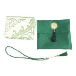 Gift bag: fabric sleeve + Chapelet 99 beads (Sabha) + adult prayer rug-Color Green
