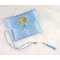 Sacoche cadeau : Pochette en tissu + Chapelet (Sebha) de luxe + Tapis de prière adulte...