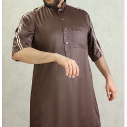 Qamis moderne pour homme manches courtes de qualité supérieure couleur marron