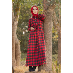 Robe chemise longue boutonnée à carreaux (Vetement en ligne femme musulmane boutique...