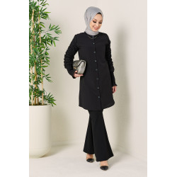 Chemise manches plissées pour femme (Vetement style habillé pour hijab) - Couleur noir