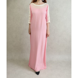 Embroidered Oriental Style Dress Three Quarter Sleeves - Powder Pink Color