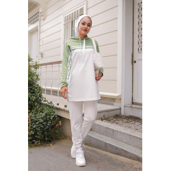 Survêtement femme (Ensemble deux pièces sweet à capuche et pantalon) - Couleur Blanc et...