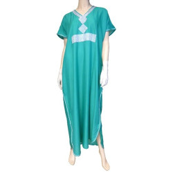 Gandoura marocaine Bleu vert avec strass argentée