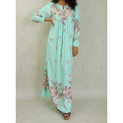 Robe d'intérieur 100% coton (gandoura) manches longues motifs fleurs pour femme sur...