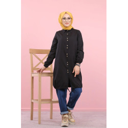Tunique-Chemise ample boutonnée pour femme (Vetement Hijdab décontracté) - Couleur noir