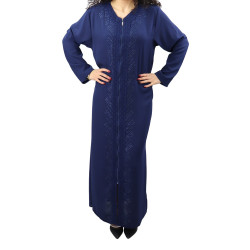 Robe longue à ouverture zip avec broderies et strass - Couleur Bleu marine