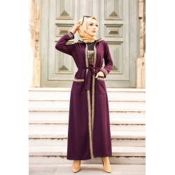 Ensemble robe et Kimono à capuche (Mode musulmane) - Couleur prune