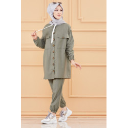 Ensemble casual veste ample à poches et pantalon pour femme (Modest Fashion) - Couleur...