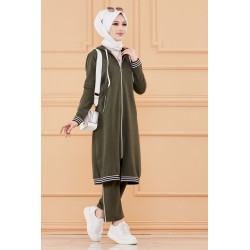 Ensemble décontracté avec tunique à capuche ample et pantalon assorti (Vetement hijab...