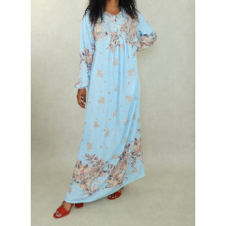 Robe d'intérieur 100% coton (gandoura) manches longues motifs fleurs pour femme sur...