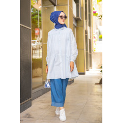 Casual casual shirt with light blue stripes (New Hijab 2021 veiled women's outfit)
