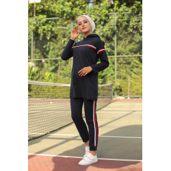 Tracksuit with hooded sweatshirt and sportswear-style jogging pants - Navy blue colour