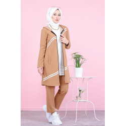 Ensemble survêtement islamique à capuche et bandes blanches pour femme voilée - Couleur...