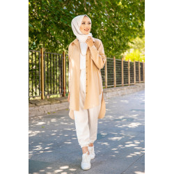 Chemise longe pour femme (Vêtement style chic pour hijab) - Couleur beige