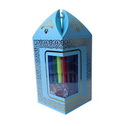Coffret cadeau enfant musulman : Tapis de prière avec feutres - Couleur bleu