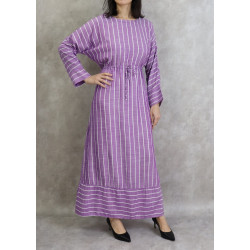 Robe longue en coton à rayures blanches - Couleur violet
