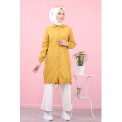 Tunic-buttoned loose shirt (Veiled Casual Woman) - Mustard Yellow Color