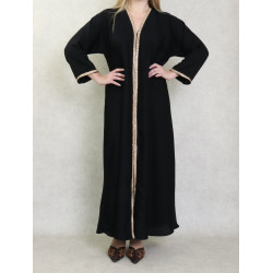 Robe Abaya Dubaï noire de qualité avec strass dorés sur tout le devant - Robes et...