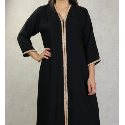 Robe Abaya Dubai quality with strass motifs golden on the front and the sleeves-Black...