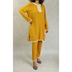 Ensemble deux pièces tunique pantalon style Jabador femme - Couleur Jaune moutarde