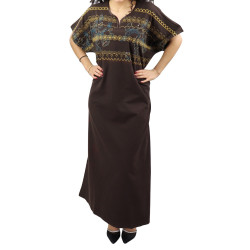 Robe d'intérieur manches courtes brodée pour femme - Couleur Marron