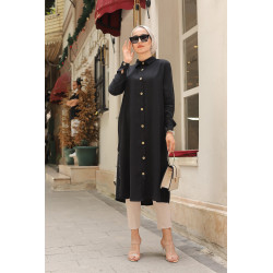 Chemise longue boutonnée nouvelle saison (Vêtement ample pour femme) - Couleur noir