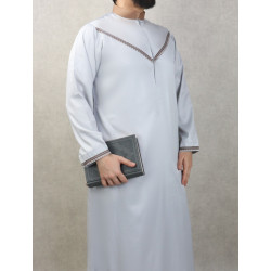 Qamis traditionnel élégant de qualité supérieure tissu satiné pour homme - Couleur Gris...