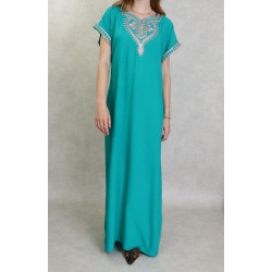 Tunisia's long-style Arab Eastern style embroidered short sleeves for women-Emerald...