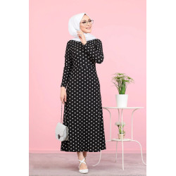 Robe longue à pois pour femme (Vetement musulman chic) - Couleur noir