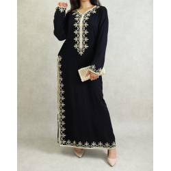 Robe Caftan du Maghreb avec broderie - Couleur Noir