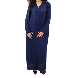 Robe / Abaya Longue à ouverture zip avec broderies et strass pour femme - ( Plusieurs...